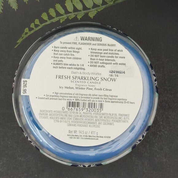 BBW Fresh Sparkling Snow Bath & Body Works 3 Wick Candle - Picture 10 of 10